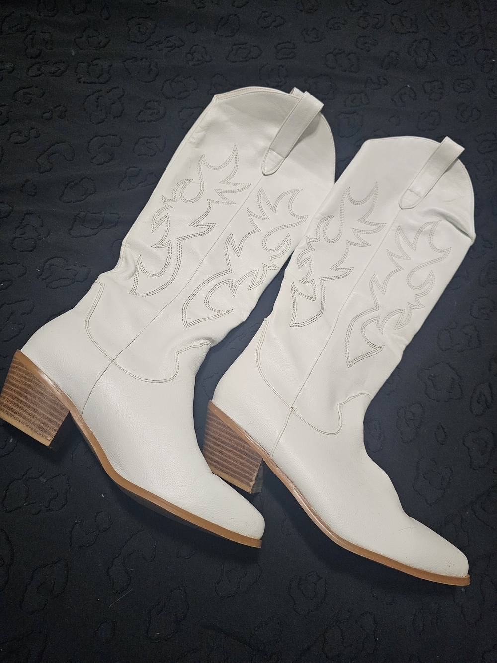 White Western Knee-High Leather Boots